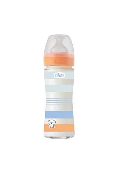 Chicco Well-being Glass Feeding Bottle 240ml Slow Flow 0m Silicone, Blue