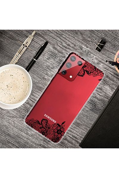 REDz Accessories Carcasă compatibilă cu Samsung S21, model cu flori din dantelă, transparentă, material TPU, vopsită