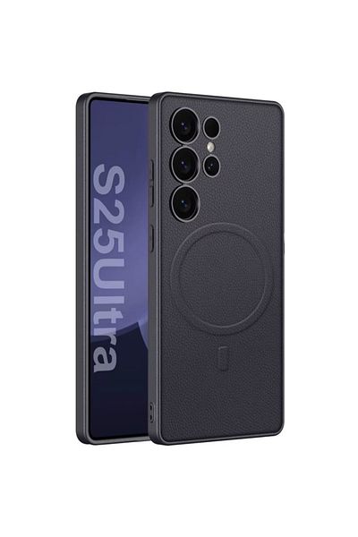 REDz Accessories Husă texturată MagSafe pentru Samsung Galaxy S25 Ultra, aspect piele, protecție antișoc, neagră
