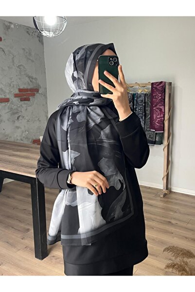 Merwiss Μαλακό μαύρο σάλι με μοτίβο Lotus