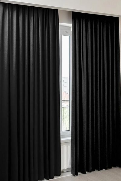 Briz Perde Blackout Light Proof Blackout Heat Blocking Thermal No-Pleat Black Background Curtain