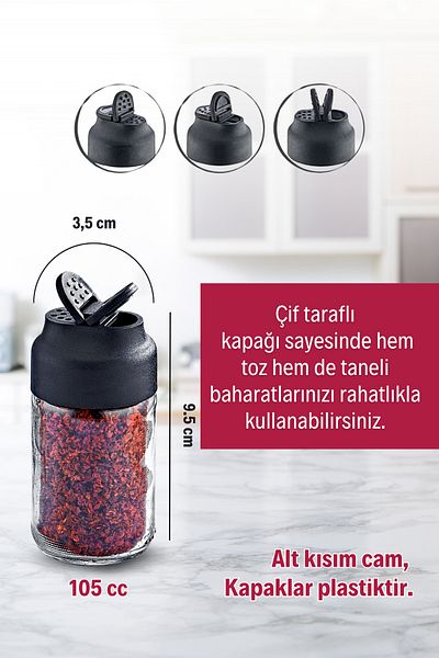GRİMOR Life Set of 4 Glass Spice Shakers with Wooden Base and Metal Stand – Salt and Pepper Shakers with Double Lids