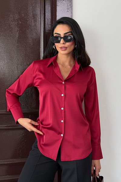 Ortaya Çık Burgundy Lightly Draped Satin Shirt