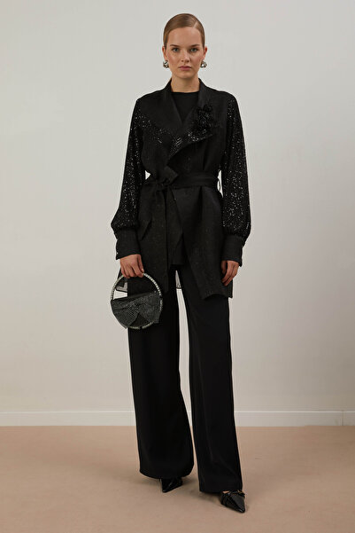 MELIDIA A40535 Aguaje Broş Detaylı Üçlü Abiye Takım