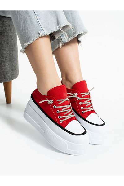 ALEMDAR AYAKKABI Liftup Red Denim Women's Sneakers