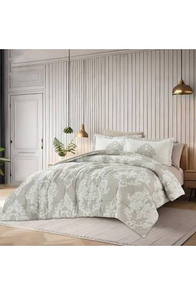 Canon 3-Piece Cotton Checked Single Bedspread - Cannon Hana 200 Stitch Count with Stitched Filling