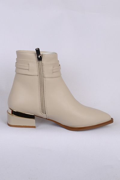 Pierre Cardin 54007 Light Heeled Leather Side Zipper Ankle Detailed Cream Women's Boots