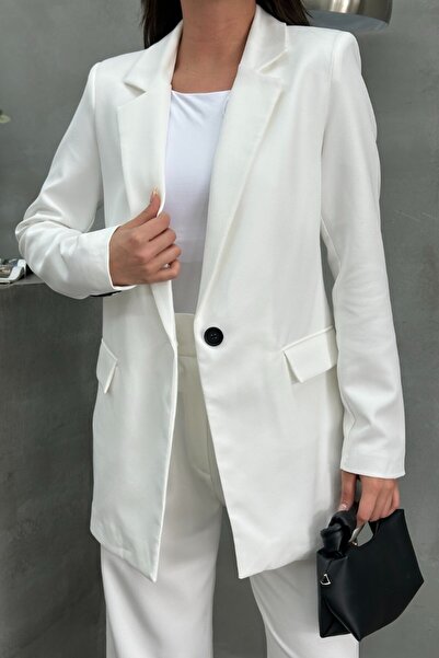 msm fashion Kadın Blazer Ceket Rahat Kalıp Astarlı Tek Düğmeli Ceket