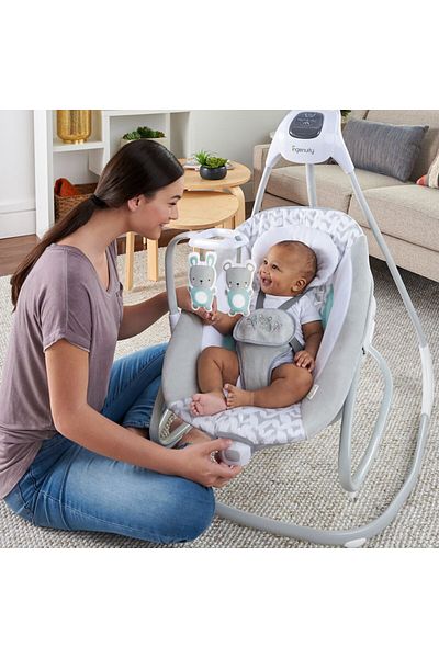 Ingenuity أرجوحة وكرسي هزاز SimpleComfort Compact المهدئ - Raylan (للأعمار من 0 إلى 9 أشهر أو حتى وزن 20 رطلاً)