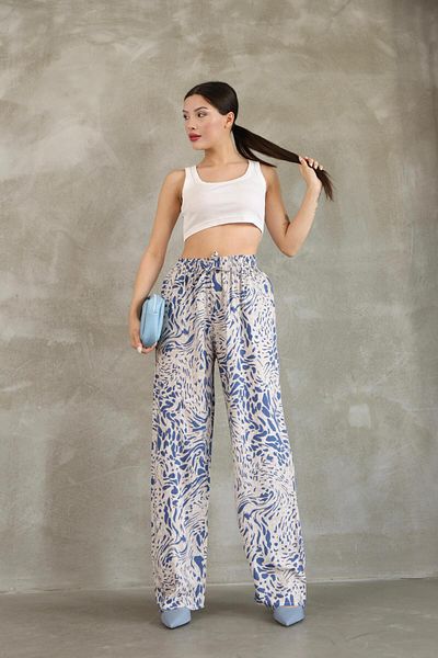 RE7EDİ Blue and White Patterned Women's Viscosa Cotton Pants