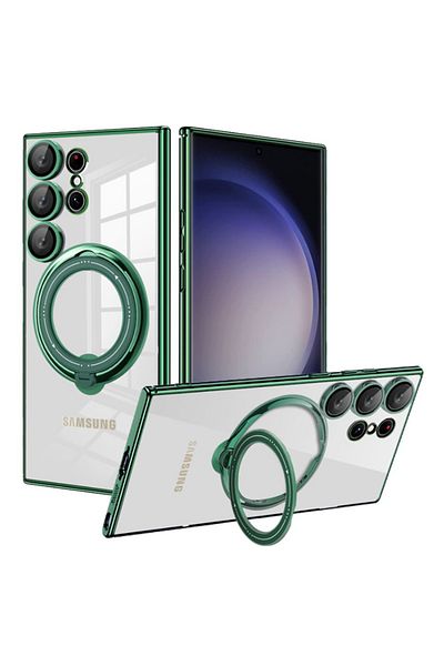 REDz Accessories Husă Ring Deluxe Magsafe, suport pentru inel, compatibilă cu Samsung S22 Ultra, silicon transparent, verde