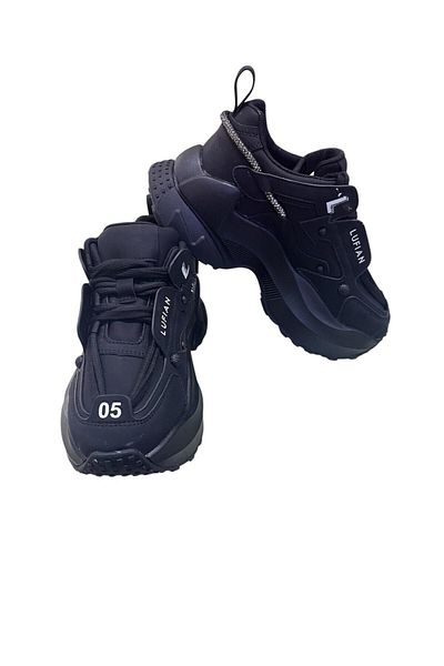 Lufian Genuine Leather Lace-Up Comfort Sole Casual Sports Shoes Sneaker Black