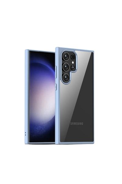 REDz Accessories Carcasă rezistentă la șocuri cu margini colorate, compatibilă cu Samsung S24 Ultra, silicon și acril, albastră
