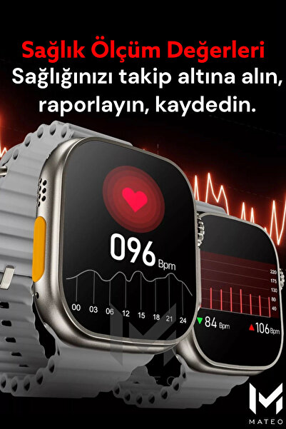MATEO Akıllı Saat Watch 8 T900 Ultra 2s 2.3inch Arama+Ultra Pods Max Dokunmatik Bluetooth Kulaklık 2li Set