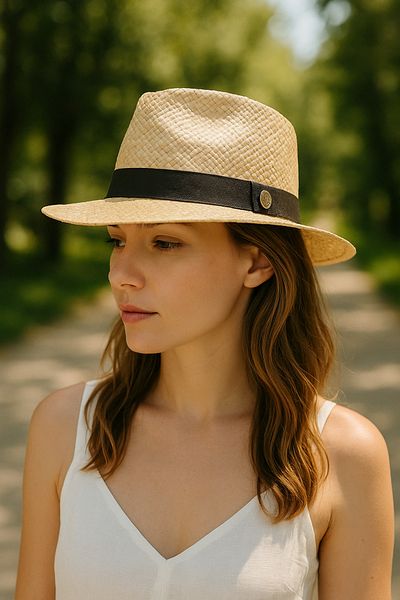 LAGRANZE Women's Summer Straw Fedora Hat Sunscreen Premium Genuine Straw Hat