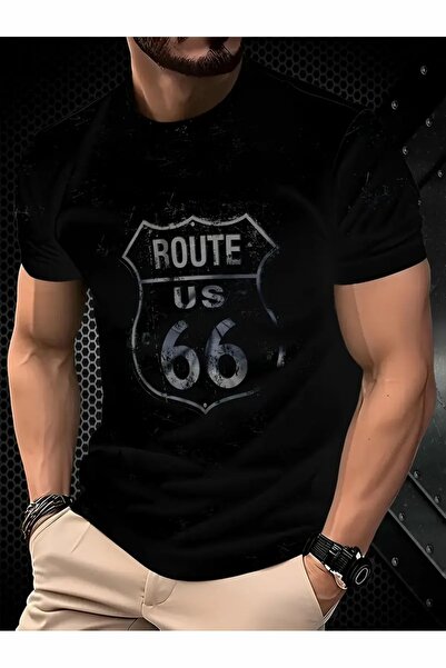 LOTS MODA Tricou pentru bărbați cu model ROUTE 66 cu imprimeu Tricou cu mânec...
