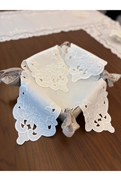 Denef Home غطاء وعاء الخبز العتيق من Hole Work قطعة واحدة - غطاء سلة الخبز، أعمال قطع الثقب، كتان مقاوم للبقع