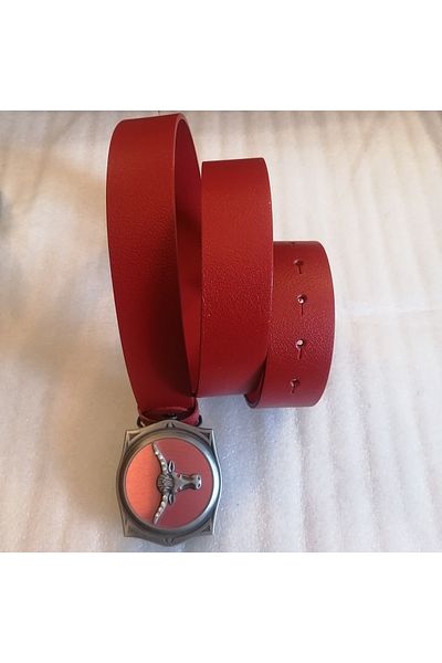 Butik Tülin Unisex Authentic Genuine Cowhide Red Gray Metallic Bullhead Lighter Cowboy Buckle Belt