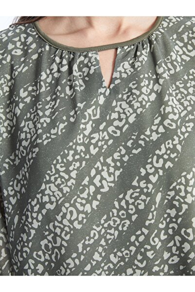 LC Waikiki LCW Grace Haki Bisiklet Yaka Desenli Uzun Kollu Kadın Bluz