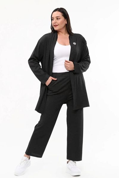 Laden Large Size Women's Summer Spring Wrinkled Fabric Matte Black Trousers Cardigan Mother's Two-Piece Set
