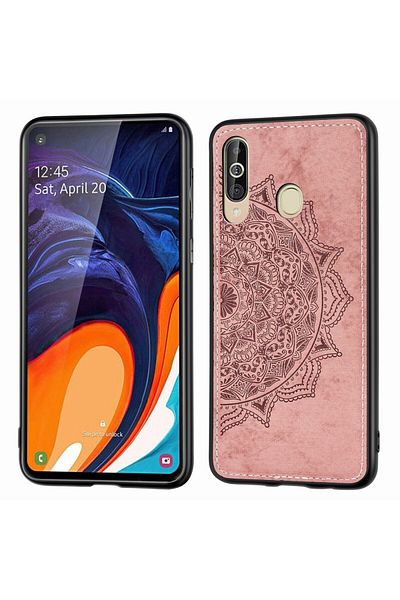REDz Accessories TPU and polycarbonate case, Compatible with Samsung A60, rose gold, textile texture, Mandala style