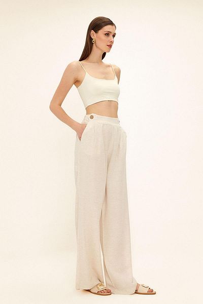 Olcay Pantaloni casual cu pliuri și nasturi BEJ 7581