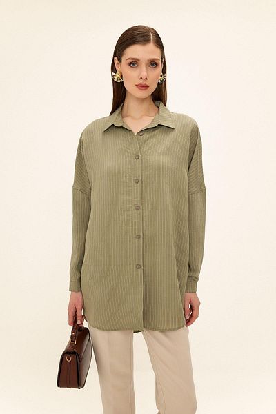 Olcay Lässiges Modalhemd aus gestreiftem Stoff KHAKI 9326