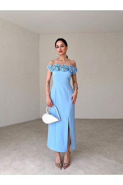 Mooi Butik Rochie midi Ziley - Baby Blue (8117)