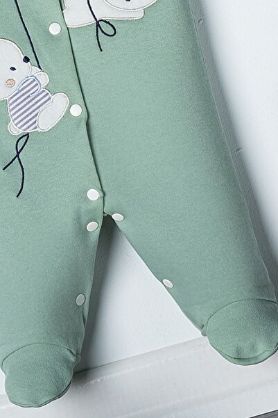 Miniel 3-6-9 Months Unisex Baby Rabbit Embroidered Organic Cotton Jumpsuit with Booties