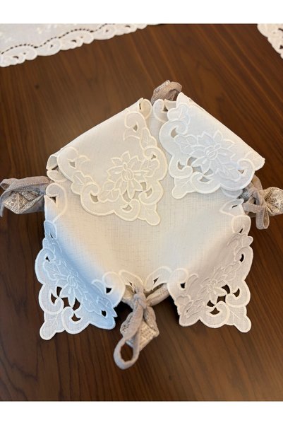 Denef Home Antique - Bread Cover with Hole Work Detail Cream - 58X58 cm 1 Piece