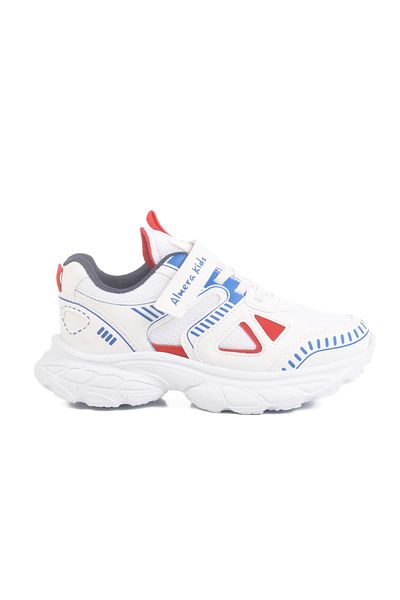AYAKMOD Pantofi sport pentru copii unisex cu plasă cu velcro alb 1500 F