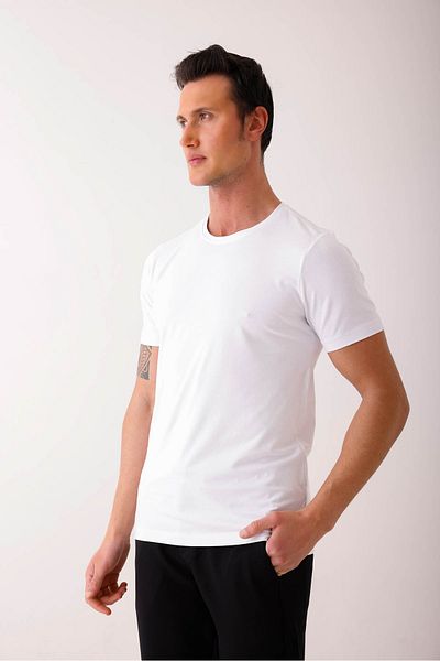Decas SIRENUS Slim Fit Crew Neck Basic T-Shirt - Λευκό