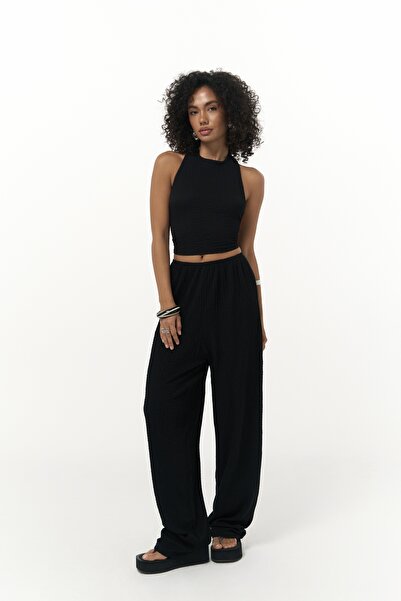 MAI STUDIOS CO. Ayshe Laced Black Crop Pants Suit