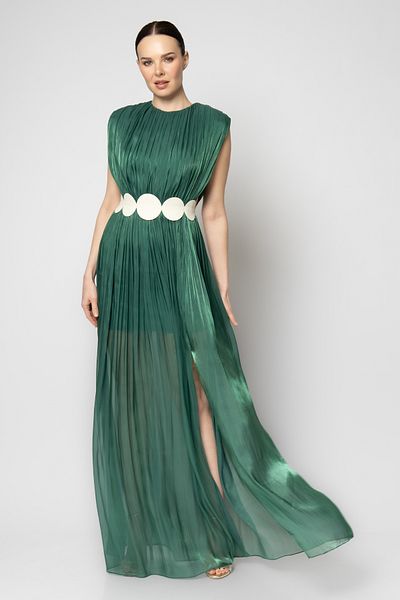 RENGIN Chiffon Evening Dress with Circle Belt at Waist