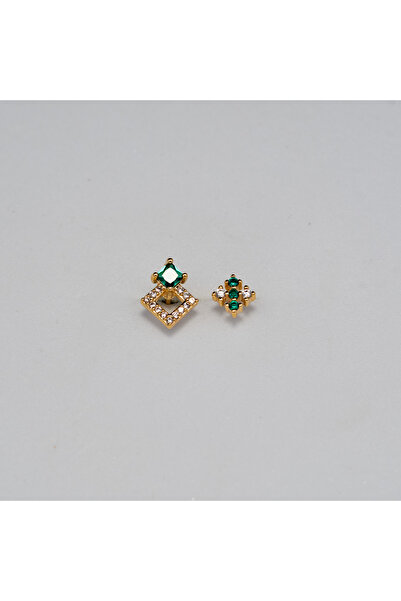 Piercing by Sever Kombin Yeşil Şeffaf Taşlı 2 Model Çelik Pıercıng… Altın/gold Renkli (TRAGUS HELIX CONCH FLAT)
