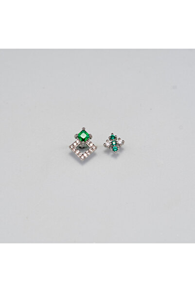 Piercing by Sever Kombin Yeşil Şeffaf Taşlı 2 Model Çelik Pıercıng… Gümüş/sıl...