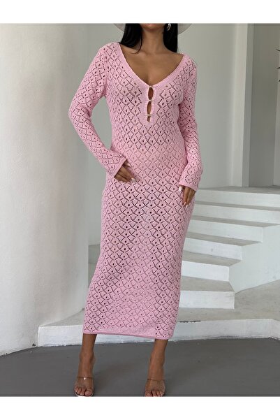 kenza'a Γυναικείο διάτρητο φόρεμα με λαιμόκοψη V