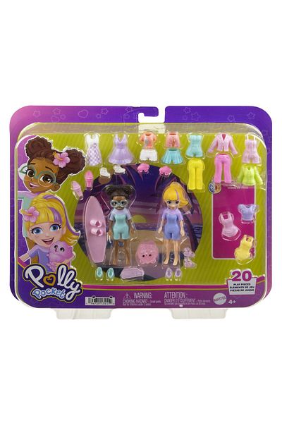 mattel Polly pocket set of 2 dolls and accessories 20 pieces