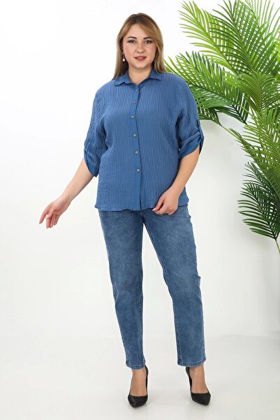 Lady Majestic Cămașă de damă din muselină, 100% bumbac, mărime mare