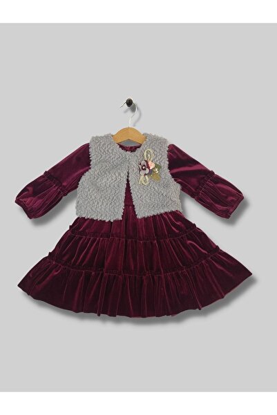 Cherrys Bebek Peluş Yelekli Kadife Elbise