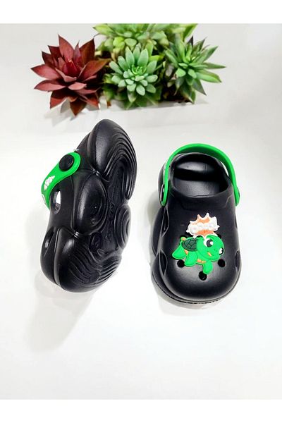 GEZER Children's Belted Green Animal Sticker Detailed Sea, Beach, Pool Sandals Slippers