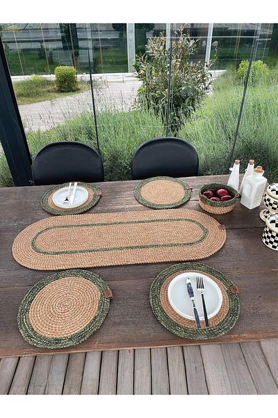 homeınn 4-Person Tableware Dowry Set-Stain Resistant 6 Pieces 4 Pieces of American Service, 1 Piece Runner, 1 Piece Basket