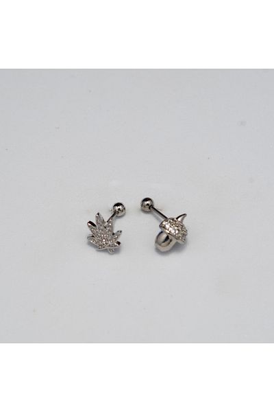 Piercing by Sever Combined Leaf and Bonito Piercing… Silver/Silver Color and Transparent Stone (Targus Helix Conch Flat)