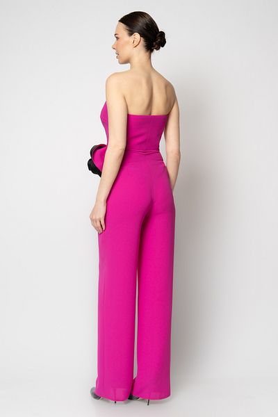 RENGIN Strapless Crepe Evening Jumpsuit with Rose Detail at the Waist