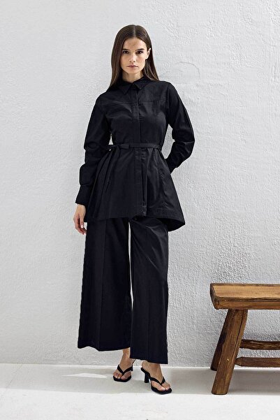 Hooopstore Σετ παντελονιού Cosmo με λεπτομέρεια μέσης από βαμβακερό μαύρο