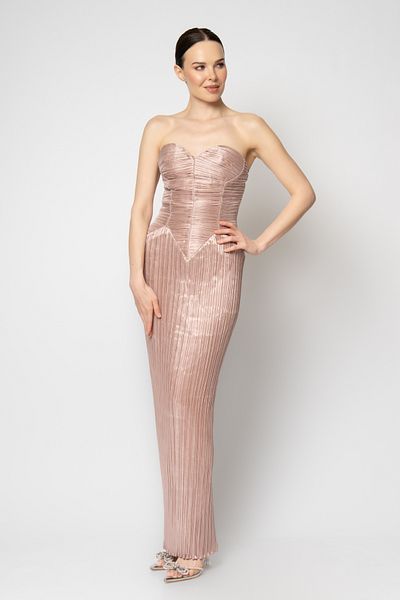 RENGIN Sweetheart Neckline Bodice Empire Pleated Evening Dress
