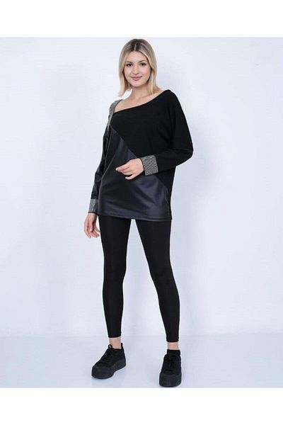 Elaxi Long Sleeve Stone Detailed Buckle Blouse