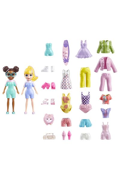 mattel Polly pocket set of 2 dolls and accessories 20 pieces