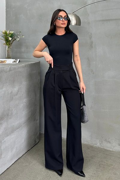 msm fashion Women's Palazzo Trousers with Velcro Waist, Double Pockets, Wide Leg Trousers