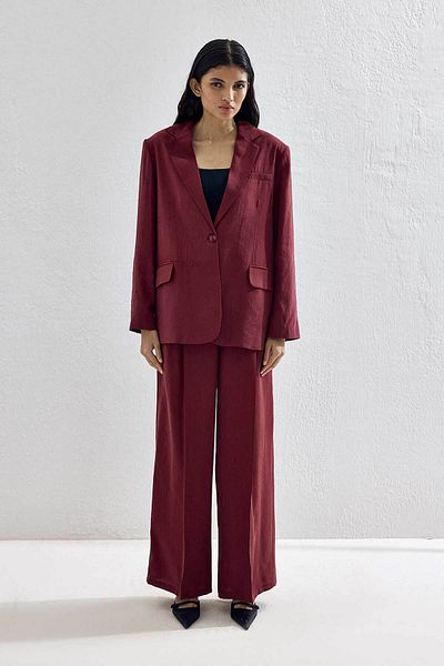 Hooopstore Lyocell Cupra Blazer Claret Red Jacket